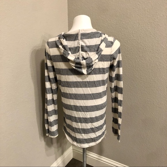 Roxy Hooded V-Neck White/Blue Striped Long Sleeve Kangeroo Pocket Sweater -Sz XL - Picture 3 of 9